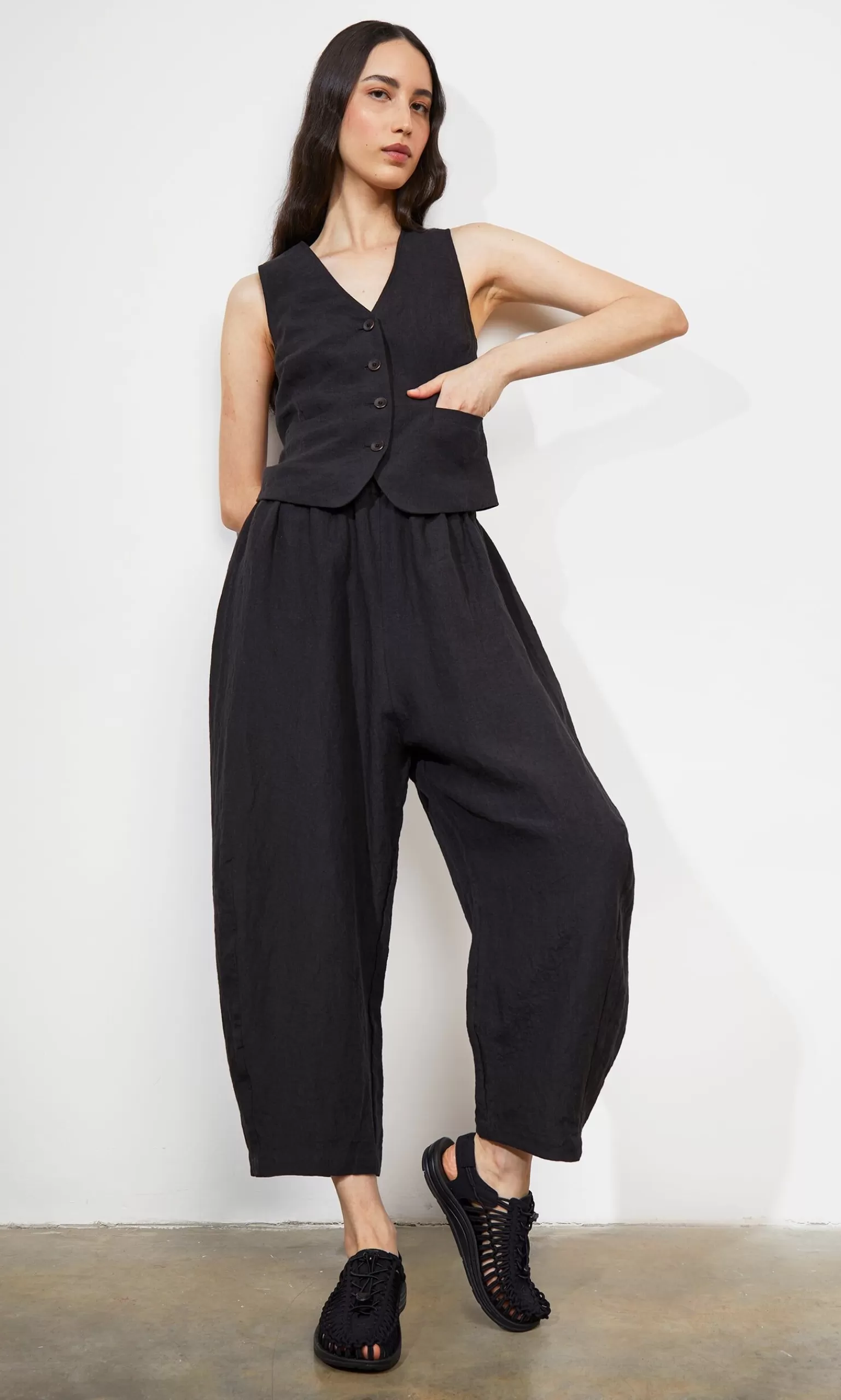 Plümo Studio Butoni Pants - Black Linen^Women Suits And Sets