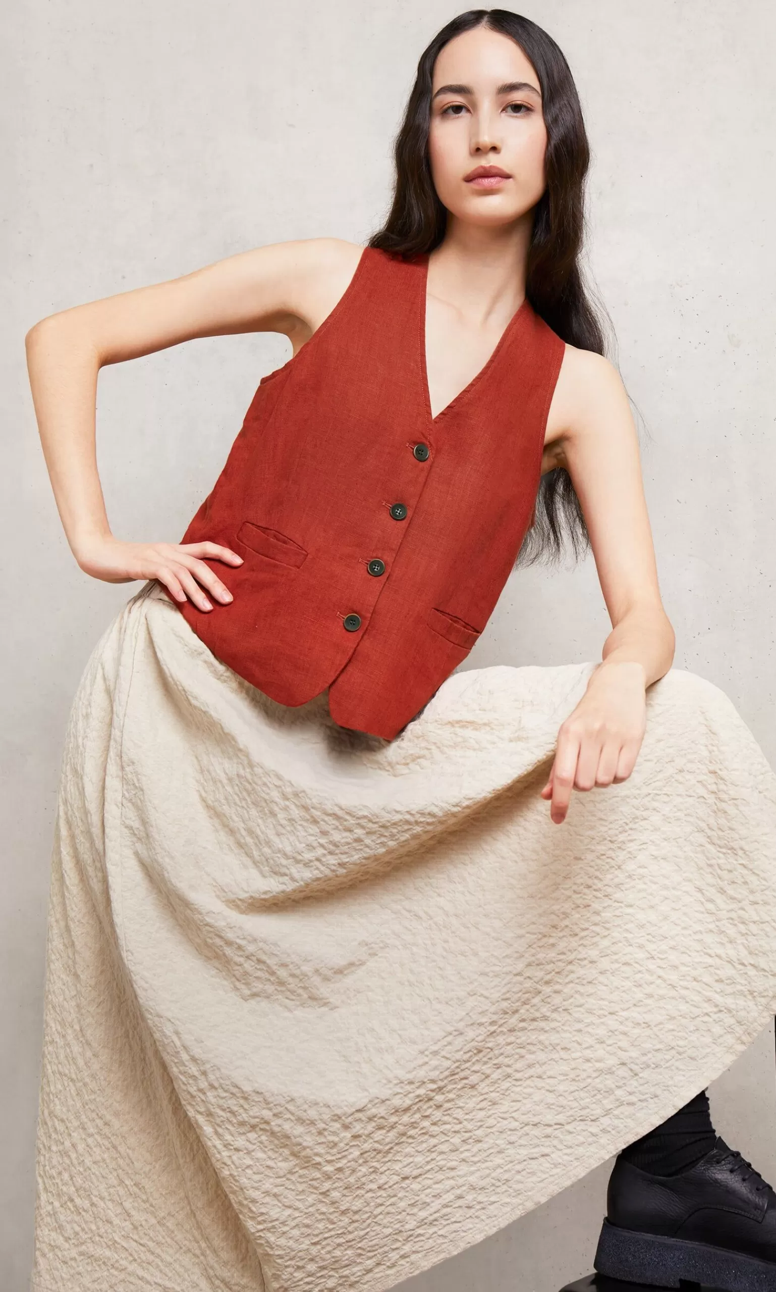 Plümo Studio Frida Waistcoat - Tomato Red^Women Tops And Shirts