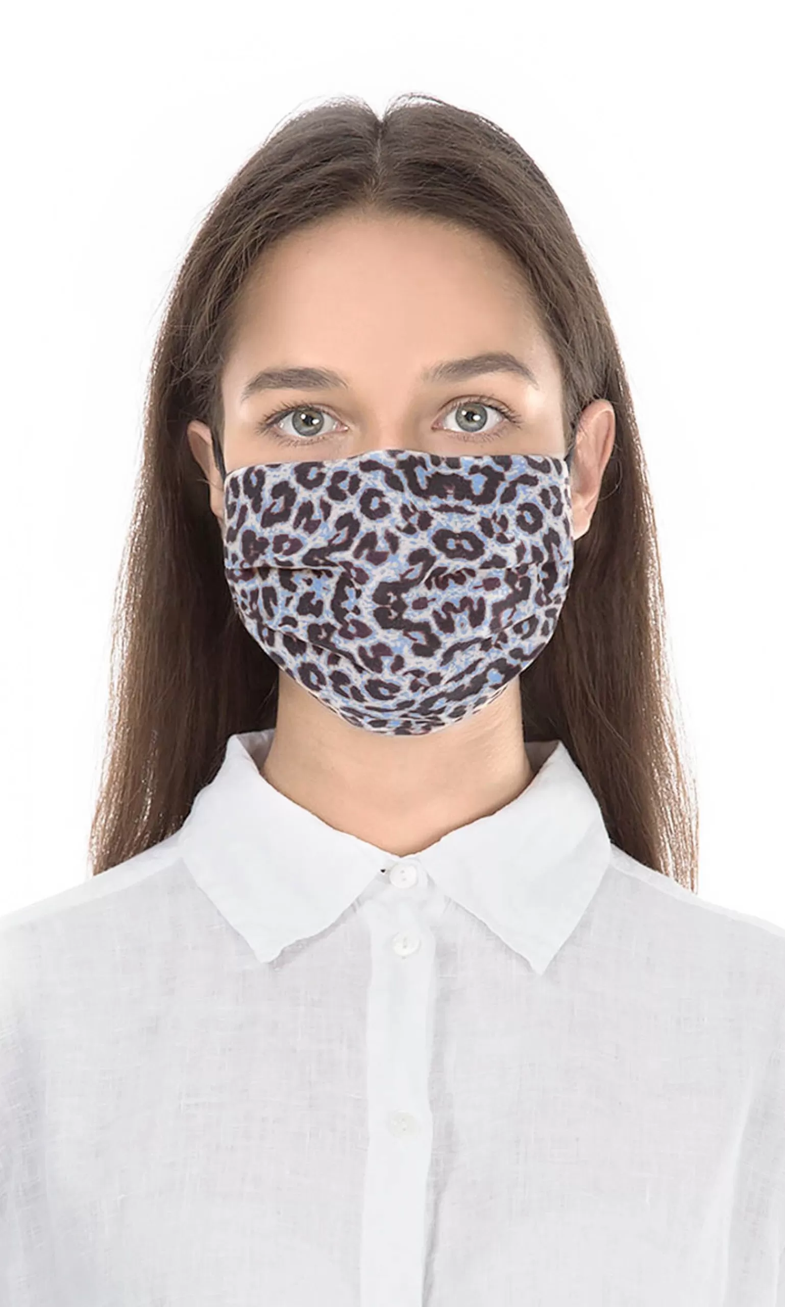 Plümo Pleated Face Mask & Pouch - Blue Leopard^Women Reusable Masks