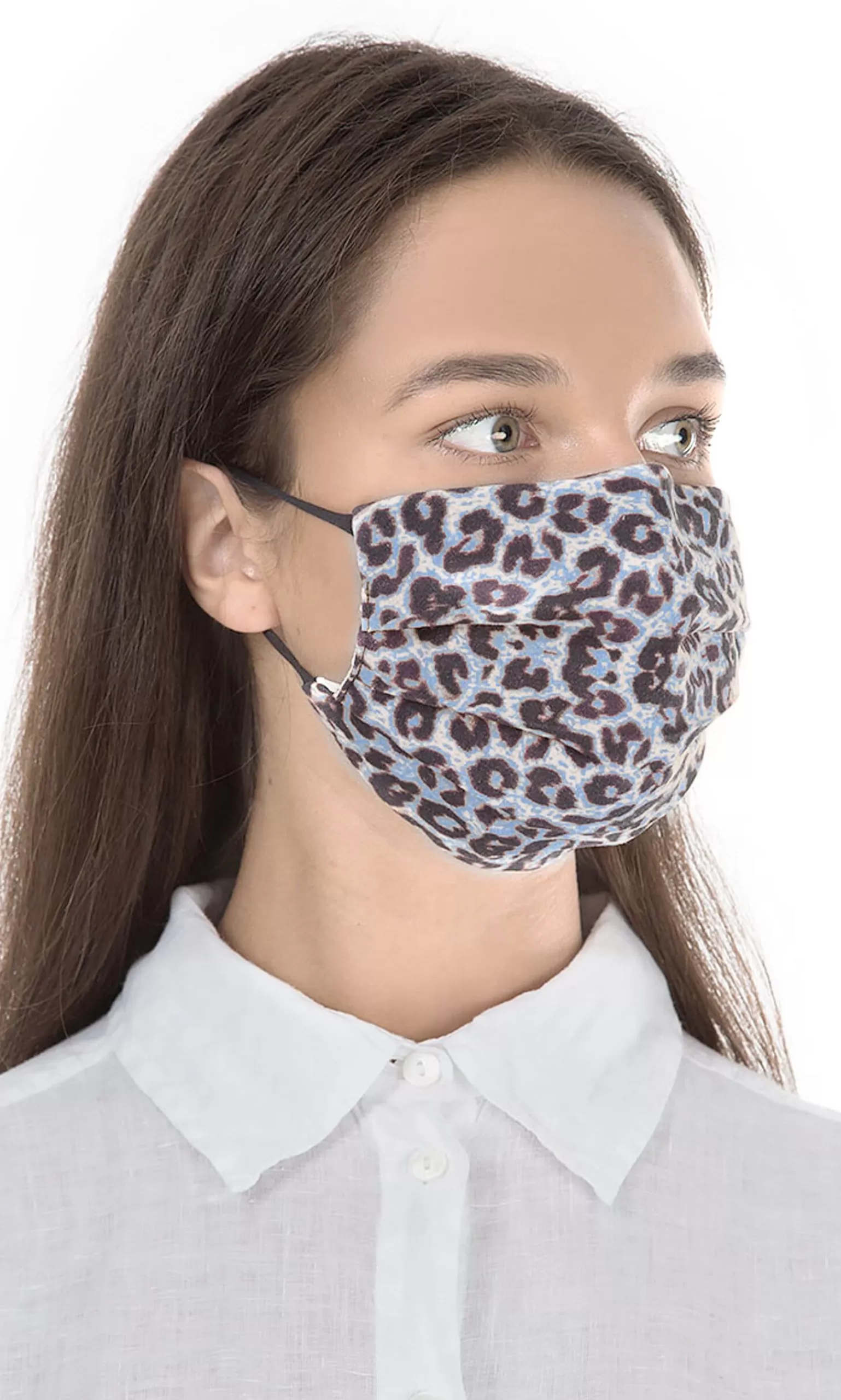 Plümo Pleated Face Mask & Pouch - Blue Leopard^Women Reusable Masks