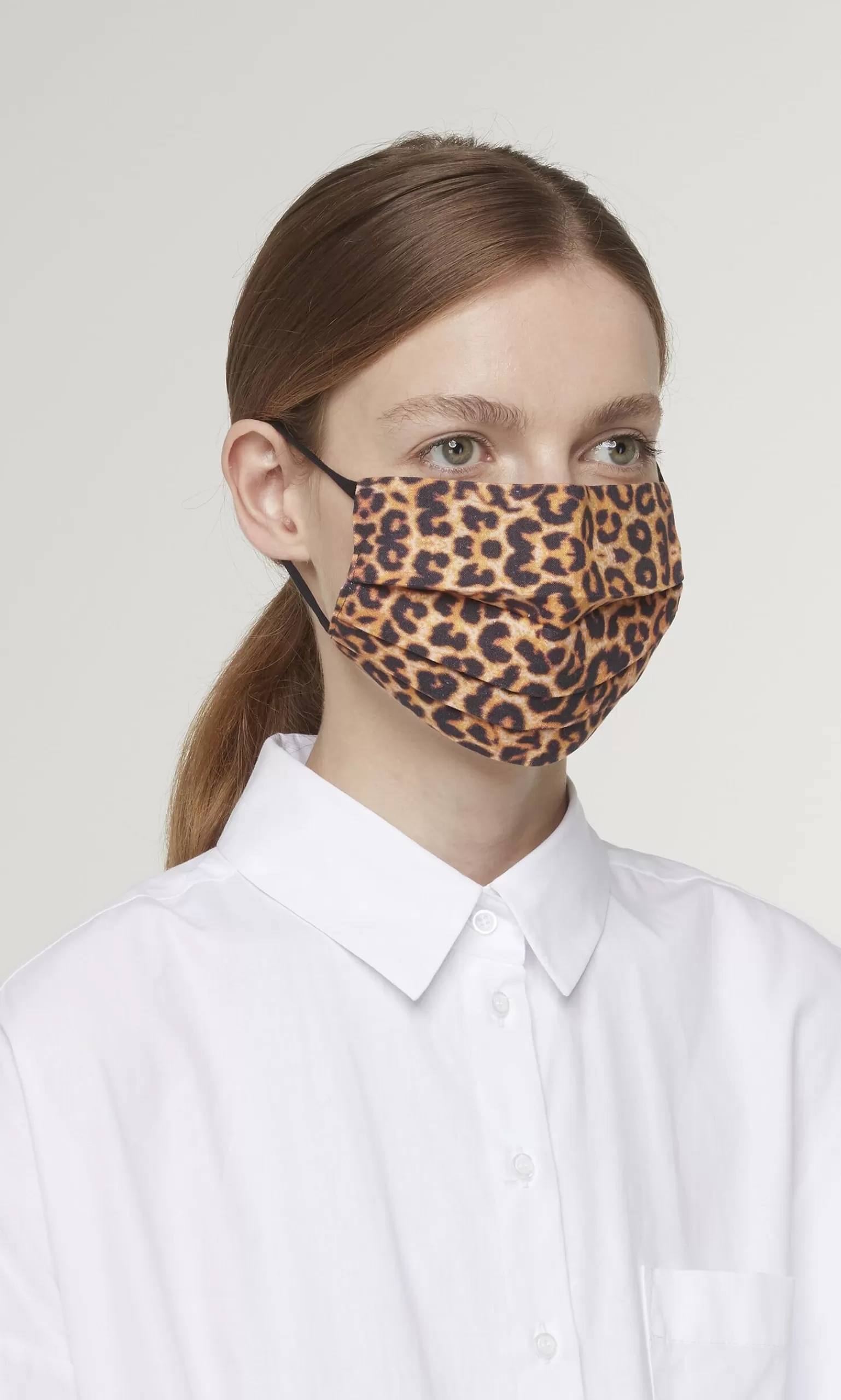 Plümo Pleated Linen Mask - Leopard Print^Women Reusable Masks