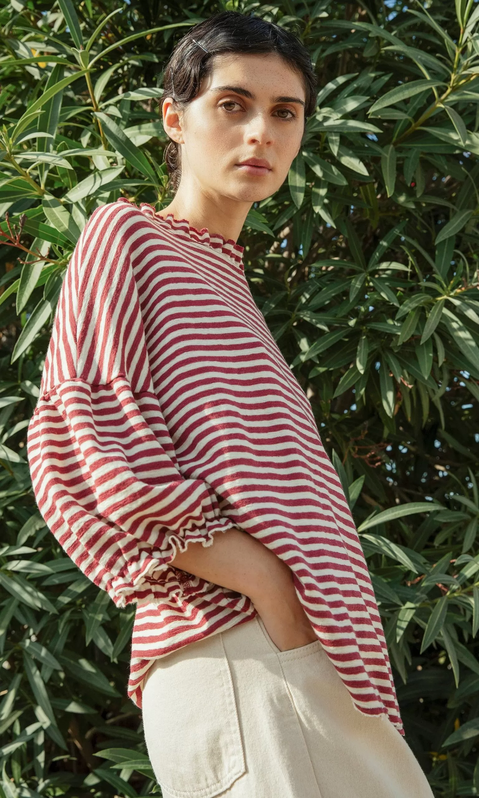 Plümo Ruffle Stripe Top^Women Loungewear